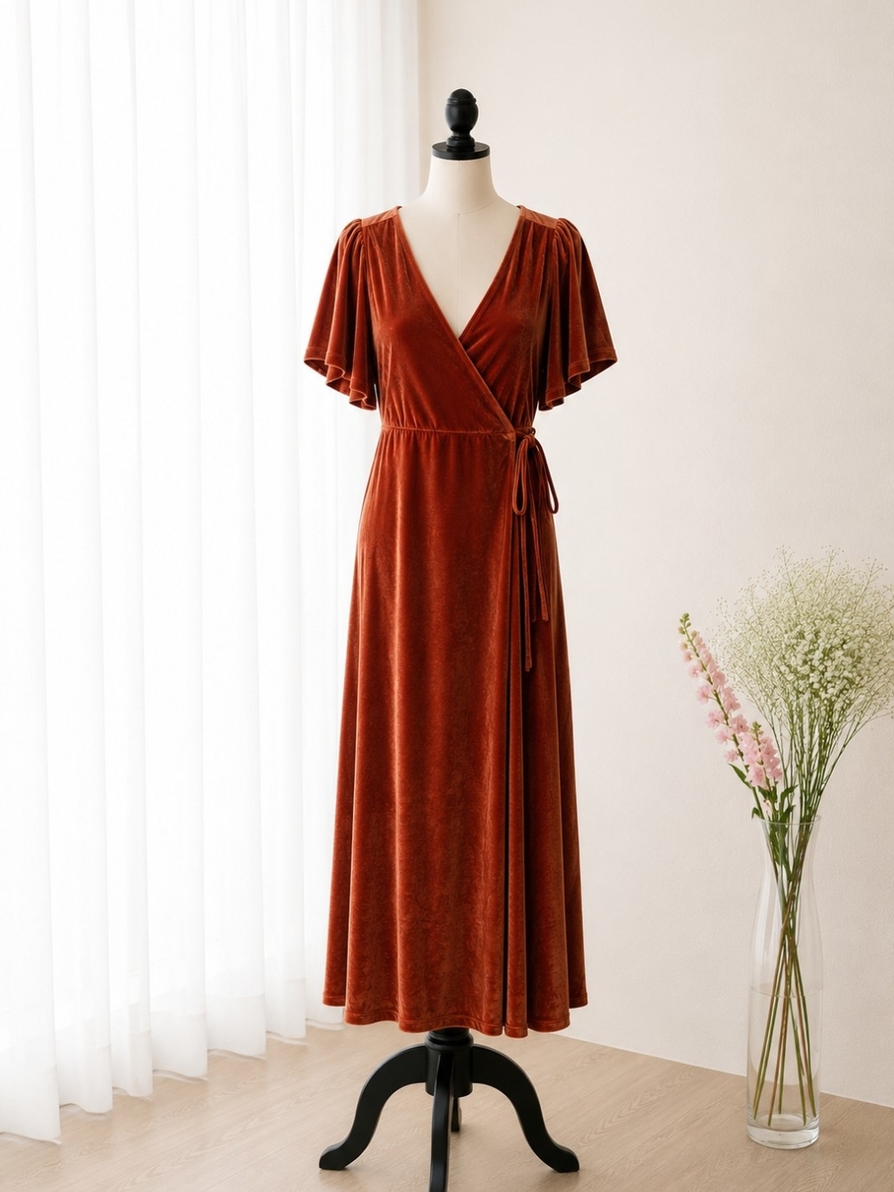 Baltic Born Rust Velvet Wrap Maxi Dress